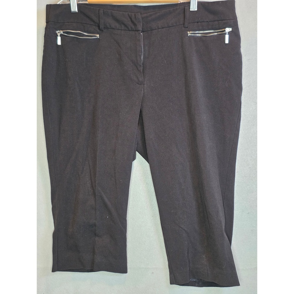 Sag Harbor Stretch Black Capri Pants Womens 16 Cropped Zipper Detail Trousers